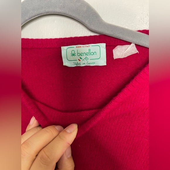 Benetton VTG Made in Italy Berry Bubble Sleeved Lambwool Rabbit Hair Sz 46 US 12 - Picture 4 of 9